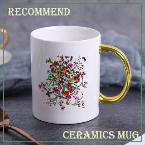 Full-blown flowers Ceramic Mug Creative tazas Mugs With Handle Coffee Tea Milk Breakfast Cups drinkware Nice Gifts KTZW-066