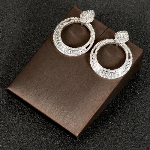 HIBRIDE Vintage Full Cubic Zircon Big Round Pendientes Earrings Bridal Costume Jewelry Drop Earrings for Women Wholesale E-988