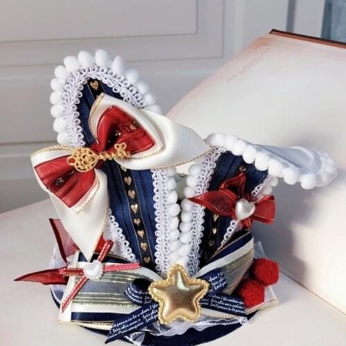 Handmade Rabbit Ears Bowknot Hat Vintage Lovely Sweet Anime Maid Lolita Lace Flower Mini Top Hat Headwear Baroque Hair Accessory