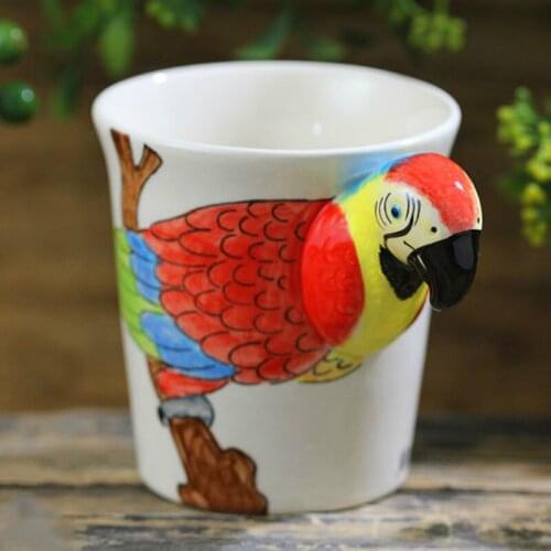 Cute Thai Macaw Coffee Mug 3D Cartoon Animal Mug Hand-painted Stereo Cup Creative Ceramic Cup