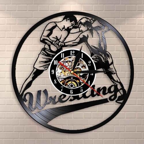 Wrestle Sport Combat Holds Grappling Pins Wrestling Wall Clock Vinyl Record Wall Clock Boxing Fighters Home Decor Wall Watch