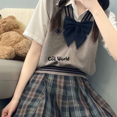 [Bang Nai] Spring Autumn Girls Sleeveless Stripes Knit Vests Pullovers V Neck Sweaters For JK School Uniform Student Clothes