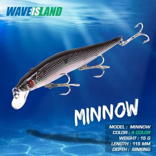 WAVEISLAND Fishing Lures Minnow Sinking Hard Baits 15g 115mm Pesca Saltwater Lures Whopper Trolling Baits For Perch Fish Tackle