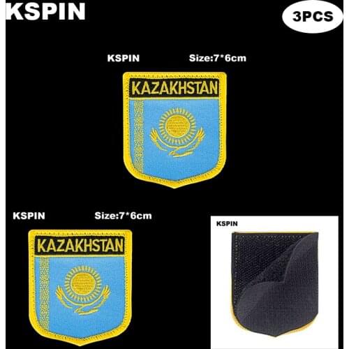 National Flag Patch Hook Loop Kazakhstan Badges Armband 3D Stick on Jacket Backpack Stickers