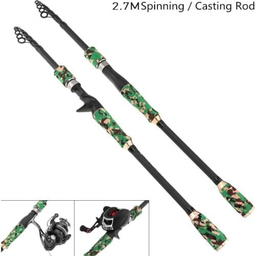 2.7m Green Camouflage Carbon Fiber Lure Fishing Rod Spinning Casting Rod 7 Section Telescopic Ultra Light Travel Fishing Pole