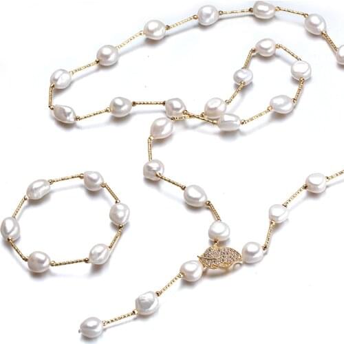 Fashion Baroque Pearl Jewelry Sets 9-10mm Multicolor Freshwater Pearls necklace bracelet sets Bridal Jewelry sets birthday gift