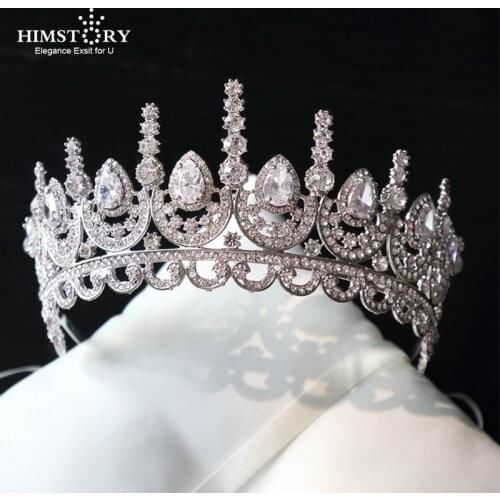 HIMSTORY Luxury Cubic Zirconia Princess Tiaras Crown Bridal Hair Accessories Rhinestone Wedding Headband Women Prom Hairwear