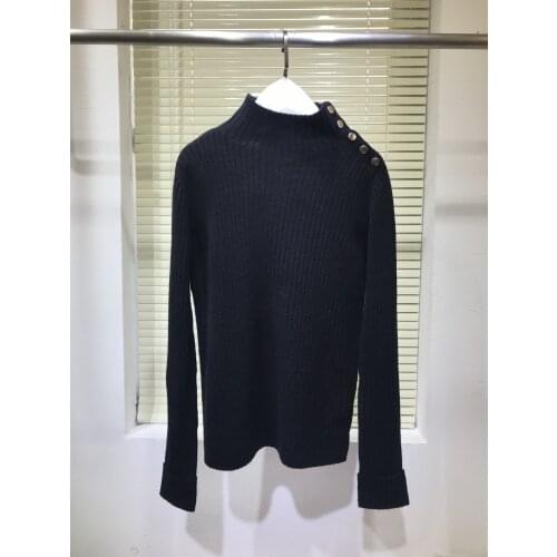 New Ladies Fashion 2021 Long Sleeve Sexy Casual Solid Color Shoulder Dark Button Cashmere Base Shirt 1130