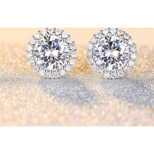 Stud Earrings For Women Bridal Wedding 10*10mm Cubic Zirconia Round Engagement Earring