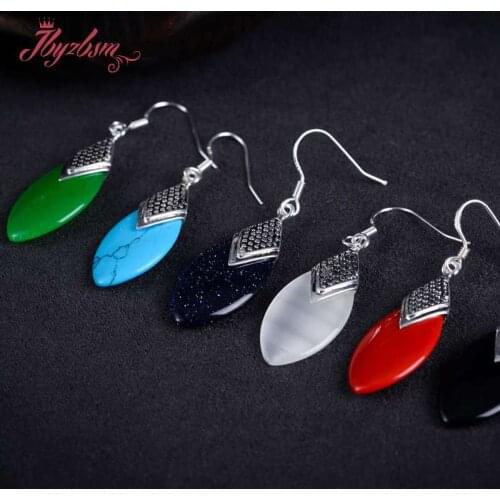 13x26mm Drop Beads Gem Stone White Tibetan Silver Vintage For Lady Party Dangle Hook Earring 1 Pair,Free Shipping