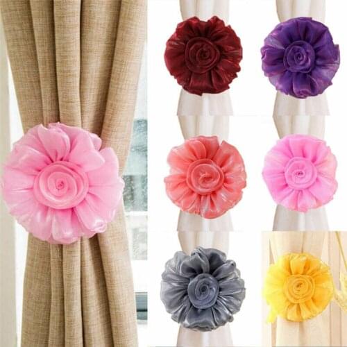 2Pcs 6 Colors Tulle Curtain Magnetic Flower Buckle Window Tieback Clip-style Rose Flower Tie Backs Holder Home Decor Hotel