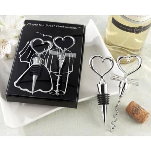 20Pcs/lot=10boxes) Wedding souvenirs of Cheers to a great combination Bottle Stopper and Corkscrew Wine Set For Party favor