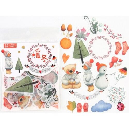 40 pcs /Bag Warm Winter Bear Snow Decorative Stickers Album Diary Hand Account Decor
