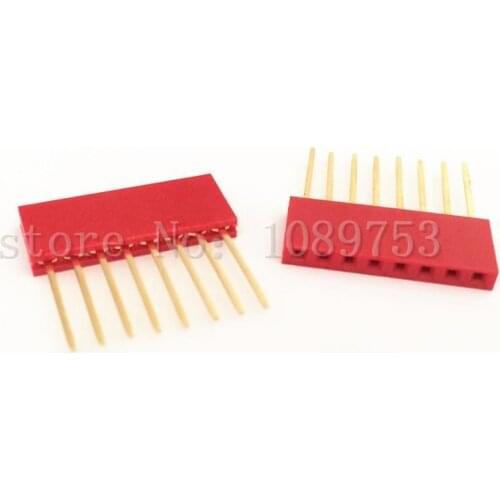 50pcs Red 2.54mm 8P Stackable Long Legs Female Header For Arduino Shield