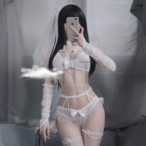 Bride Cosplay White Uniform Sexy Lingerie for Women Maid Temptation Bridal Japanese Cute Lace Wedding Costumes Slutty Clothes