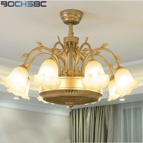 BOCHSBC European LED Metal Ceiling Fan Light Anion Pendant Lamps for Restaurant Dining Living Bedroom Hanging Lights Fixture