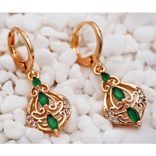 Bohemian Jewelry Earrings Women Indian Jewelry Hollow Gold Long Earrings Green Zircon Dangle Earrings Vocation Jewelry OBS3724