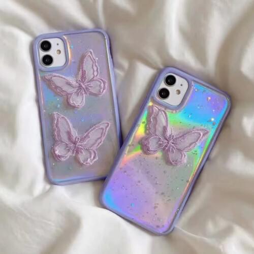 3D Lace Butterfly Laser Bumper Phone Case for iPhone 12 11 Pro Max XS Max XR X 7 8 Plus SE Glitter Transparent Clear Soft Cover