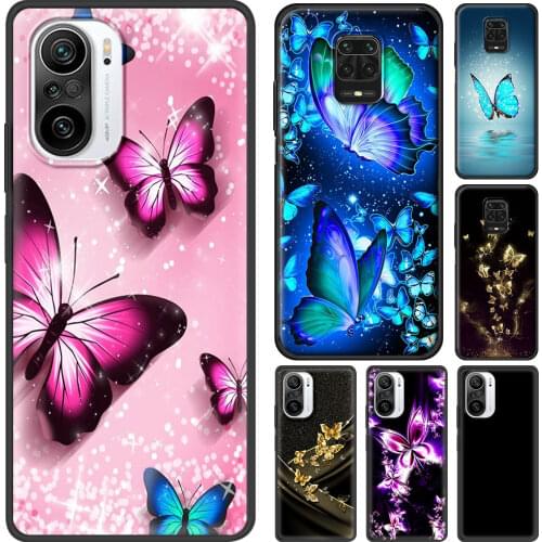 Case For Xiaomi Redmi Note 10 Pro Max 5G 9 9T 9S 8 8T 7 Silicon Cover For Redmi K40 Pro Plus 9 9A 9C 9T Shell Glowing Butterfly