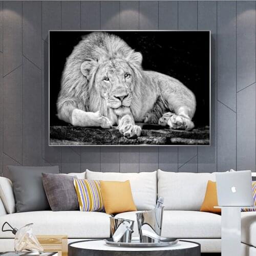 Black White African Wild Lions Canvas Posters and Prints Animals Canvas Paintings on The Wall Art Pictures for Living Room Decor
