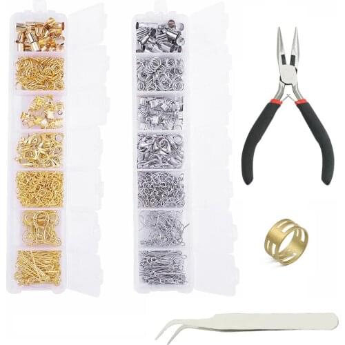 DIY Earrings Jewelry Making Rhodium Gold Earring Hook Eye Pin Chain Jump Ring Crimp End Caps Lobster Clasp Box Set Material Tool