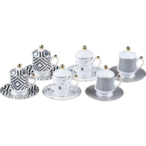 Porcelain Coffee Cup Luxury Set Of 18 Quality Saucer Holders with Cover Design Pattern Turkish Coffee Tea Cups with Saucer Plate