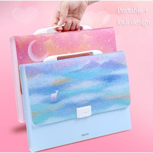 Kawaii Rainbow Elk A4 Expanding Wallet File Folder Organizer Girl Student Gift Document Bag Box Cute Office Stationery Supplies