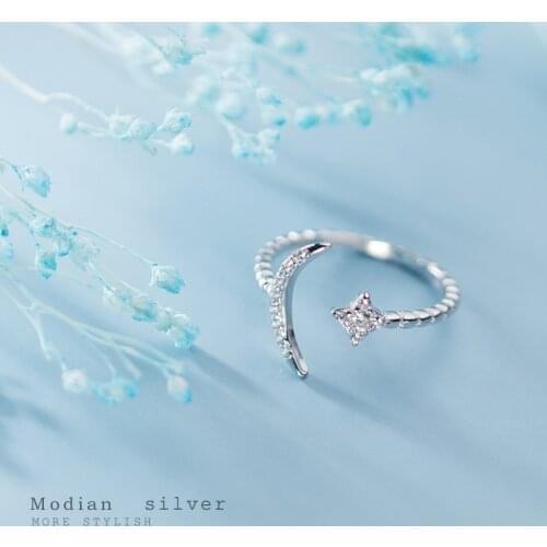 Modian Twinkle Star Moon Open Adjustable Finger Ring for Women Fashion 925 Sterling Silver Simple Party Ring Fine Jewelry Bijoux