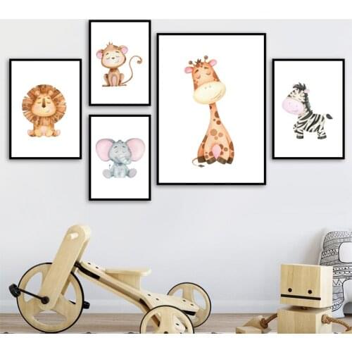 Lion Giraffe Elephant Zebra Hippo Parrot Nursery Wall Art Canvas Painting Posters And Prints Wall Pictures Baby Kids Room Decor