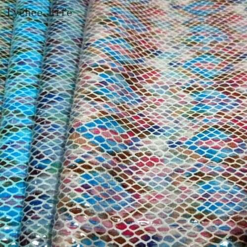 Lychee Life 1Yard Snakeskin Printed Pu Synthetic Leather For Bows Handbags Colorful Sewing Fabric Diy Handmade Crafts
