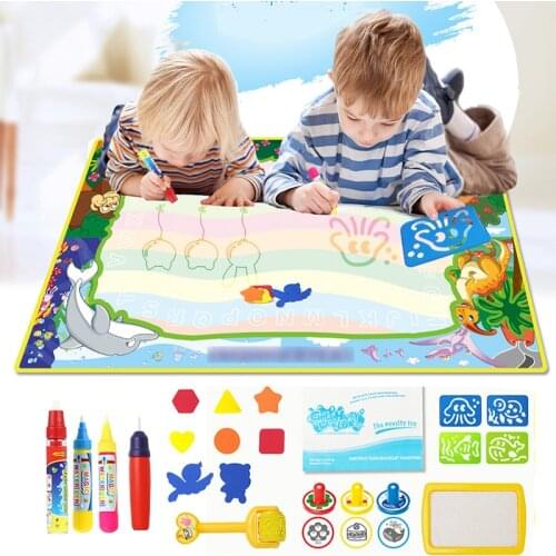 Big Size Magic Water Drawing Mat & 4 Doodle Pens & 1 Stamp Seal Set Dinosaur Style Painting Board Educational Gift Toys for Kids