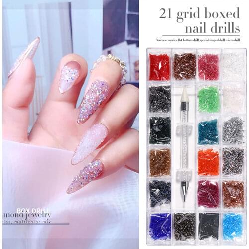 Misscheering 21 Grid Glass Rhinestones for Nail Art Decoration 2021 Fashion Multi-Size Nails Accessories for DIY Manicure Design