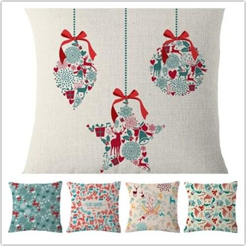 Fashion Decorate Home Cotton Linen Sofa Cushion Cover Happy Christmas Pattern Decorative Sofa Throw Pillow Covers