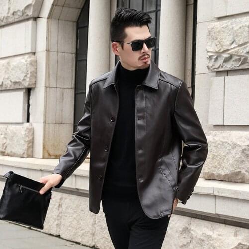 M-7XL Autumn Winter New Men Casual Classic Leather Jacket Coats Men Motor Outwear Leather Turn-down Collar Middle-aged Coat