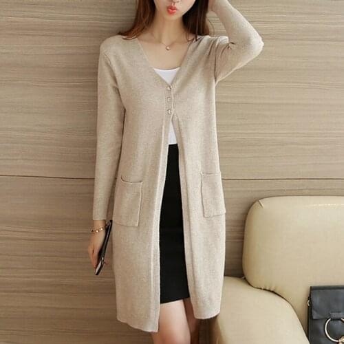 Soft Knitted Cardigan Women 2021 Autumn Winter Korean V Neck Khaki Sweater for Girls Chic Oversized Ladies Clothes