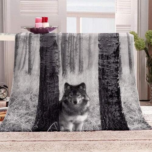 3D Printed Blanket Forest Animal Wolf Kids Adults Microfiber Soft Warm Fluffy Lightweight Flannel Blankets Bed Sofa Blanket