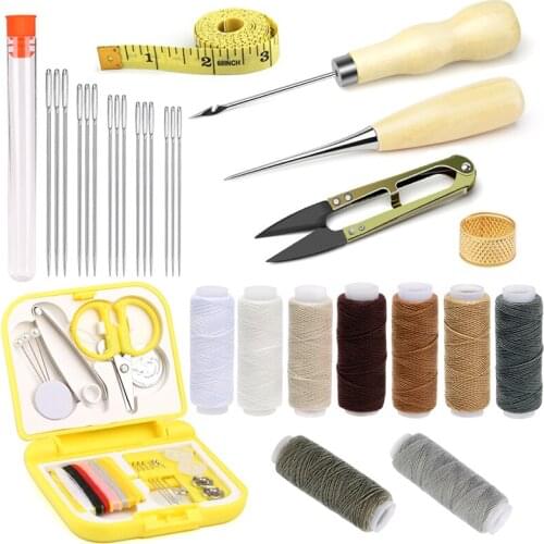 KAOBUY 31Pcs Leather Sewing Kit Leather Sewing Upholstery Repair Kit with 8 Colors Sewing Thread Mini Sewing Kits for Leather
