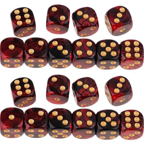 20x Two Colors Six Sided 16mm D6 Resin Role Play Gaming Dice Set Red + Black