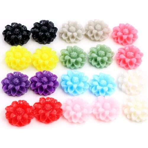 New Fashion 40pcs 12mm Mix Colors Flat back Resin Flower Cabochons Cameo