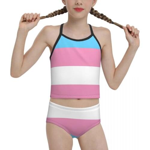 Patriotic Flag Swimwear for Children young Girl Print Transgender Flag Biquini 2021 Wholesale Brand Girl Swimming Suit