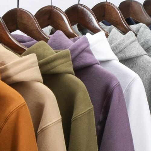 Autumn 460g Heavyweight Pure Cotton Horizontal Knit Hooded Sweater Pure Color Plus Velvet Loose Oversized Pullover High Quality