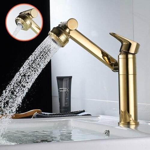 Basin Faucet Water Tap Bath 360 Degree Swivel Gold Bathroom Faucet Single Handle Sink Tap Mixer Hot and Cold Sink Water Crane