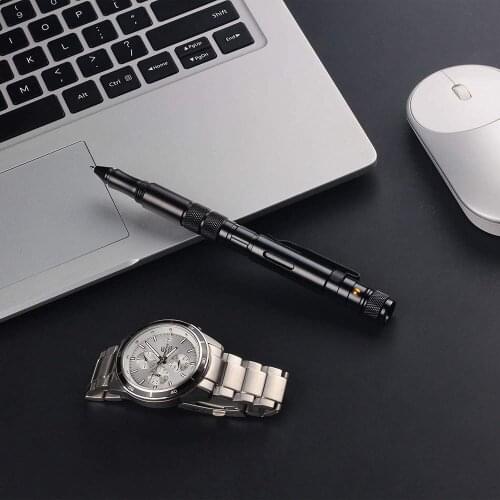 SMOOTHERPRO Tactical Pen with LED Flashlight Tungsten Tip Bottle Opener Hex Wrench and Screwdriver Color Gray