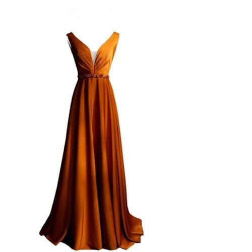 Sexy Long Evening Dresses Open Back with Beading Belt Deep V-Neck Formal Dress Occasion Party Dresses Evening Gown Abendkleider