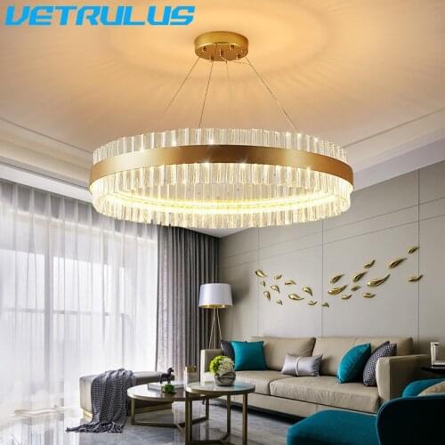 Modern Luxury Lustre Led Dimmable Pendant Light American Round Metal Luminarie Led Suspend Lamp Crystal Gold Pendant Lighting