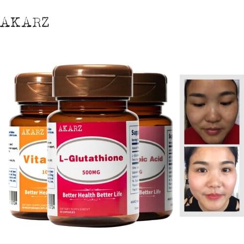 Super Effect Whitening Sets AKARZ L-Glutathione+alpha-Lipoic Acid+V C Natural Skin Face Body Reducing Melanin