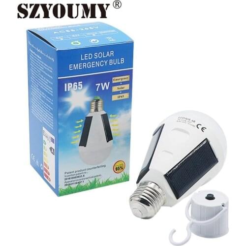 SZYOUMY Led Bulb LED Solar Lamp 7W 12W 85V-265V Outdoor Emergency Solar Powered Bulb Camping Hiking Fishing Light With ON Switch