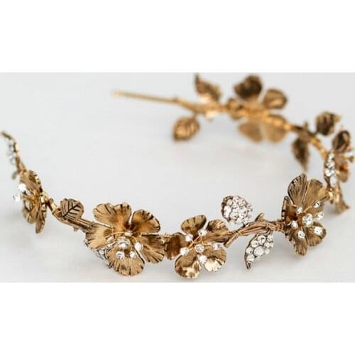 New Arrival Vintage Gold Leaf Bridal Hair Band Rose Headband Bridal Wedding Hair Accessories