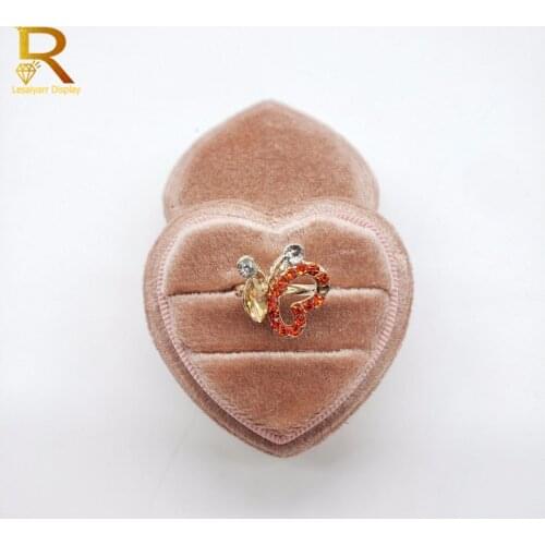 Wedding Ring Display Woman Gift Earrings Packaging Heart Shape Velvet Jewelry Box Double Rings Storage Box Ear Studs Holder