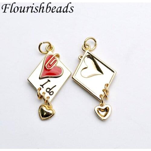 Hight Quality Nickel Free Gold Color Square Heart Shape Love Charms Metal Pendant DIY Necklace Earring Connector Making 20pc/lot